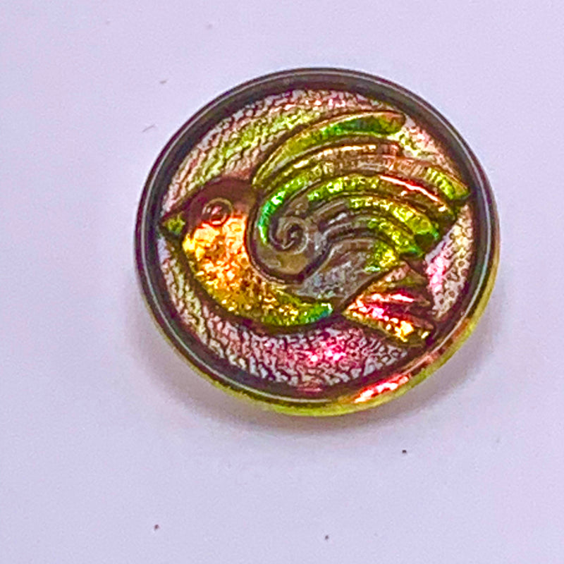 Bird Czech Button 18mm Black Iris Vitrial