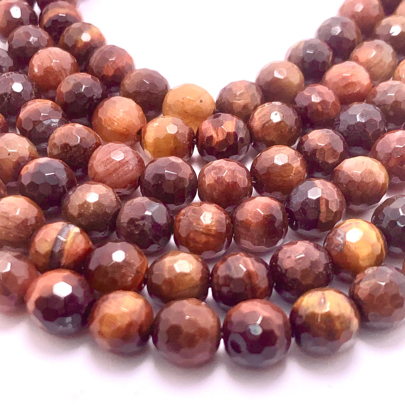 Red Tiger Eye Faceted Round Gemstone Strand, 8mm