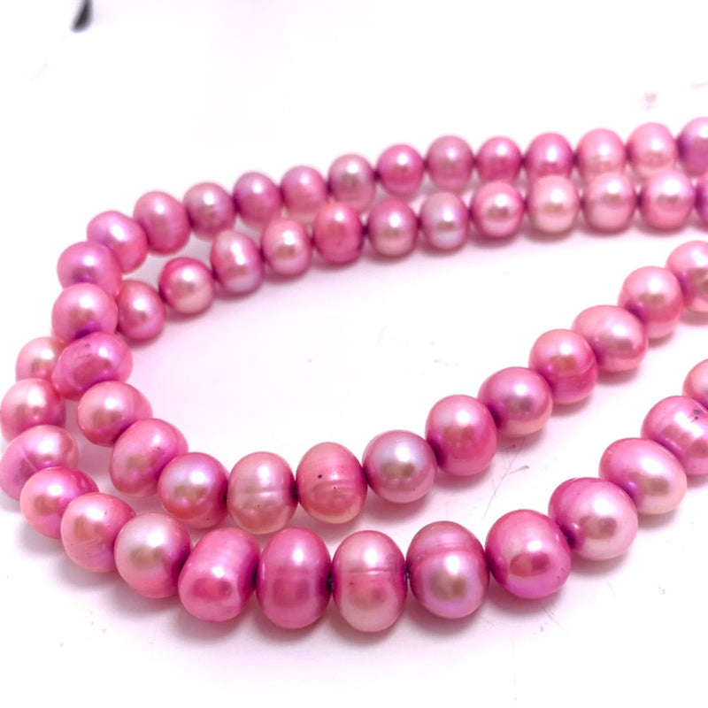 Round Dark Pink Freshwater Cultured Pearls, 8-10mm