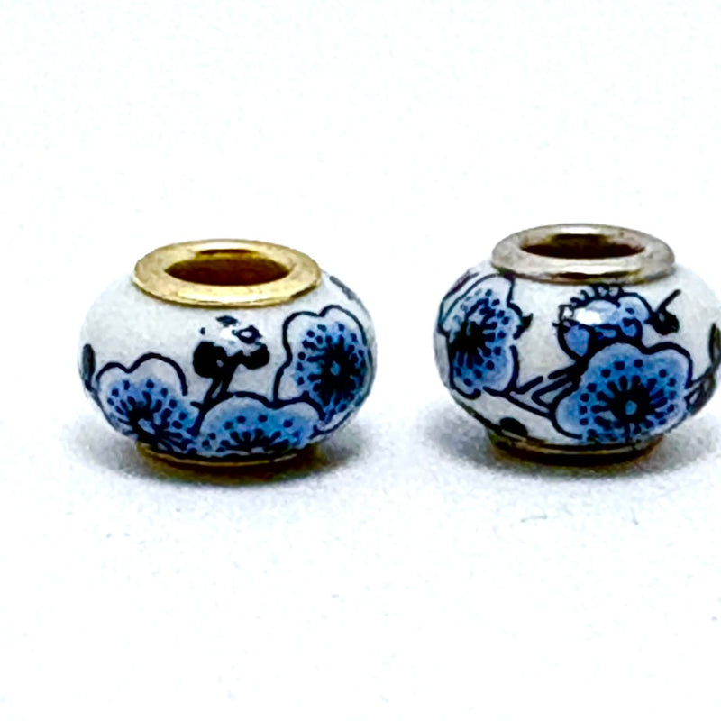 Blue & White Porcelain Large Hole Bead. 14x10mm