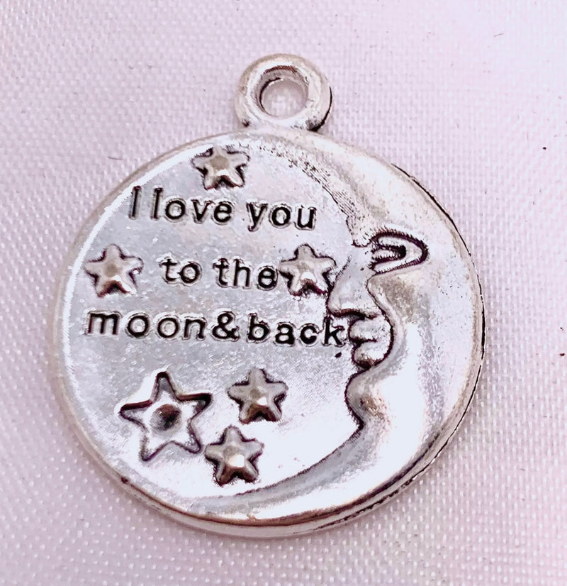 Love You to the Moon & Back Charm, Silver