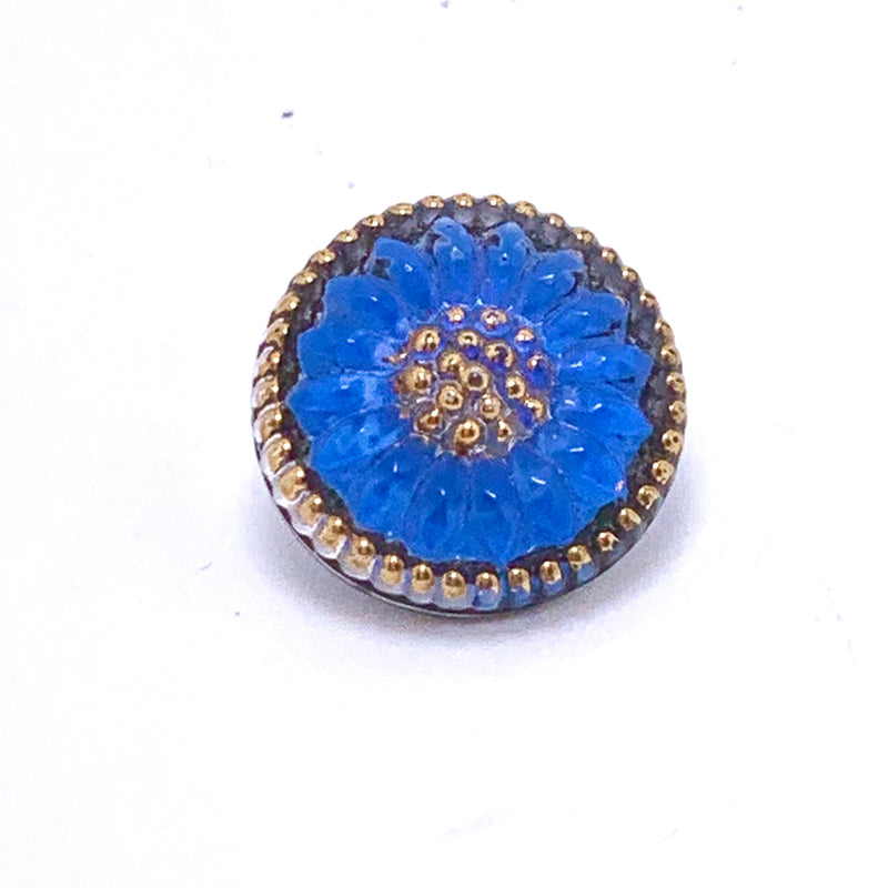 Daisy Czech Button  14mm Blue with Gold