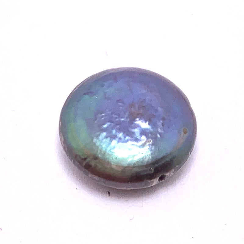 Coin-Shaped Freshwater Pearl Focal Bead, Black Iris  0-12mm