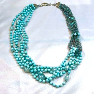 Multi-Strand Chrysoprase & Grey Glass Bead Necklace
