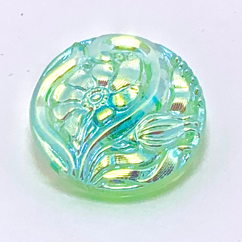 Flower in Wind Czech Button 22mm Lime Green Vitrial