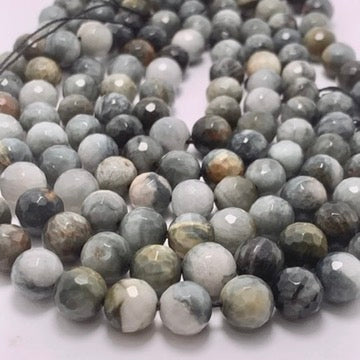 Hawkeye Jasper Faceted Round Gemstone Strand, 8mm