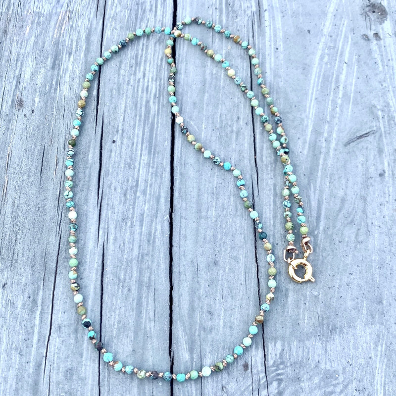 Faceted Turquoise Silk-Knotted Necklace with 14k Gold Clasp