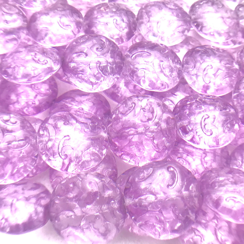 Button Coin Czech Beads, Crystal Purple Ornamental 13mm