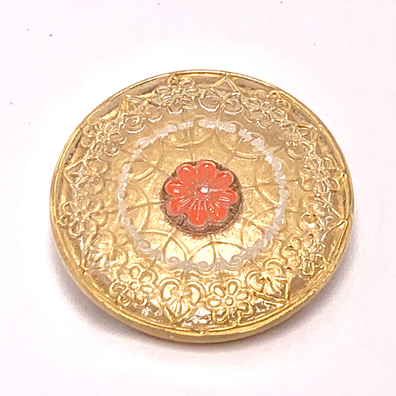 Vintage Flower Czech Button 32mm Gold with Peach