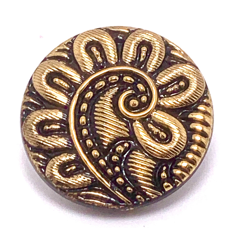 Floral Swirl Czech Button 24mm Black & Gold