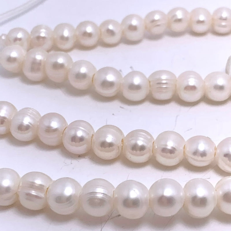 Large Hole White Round Cultured Pearls, 7mm