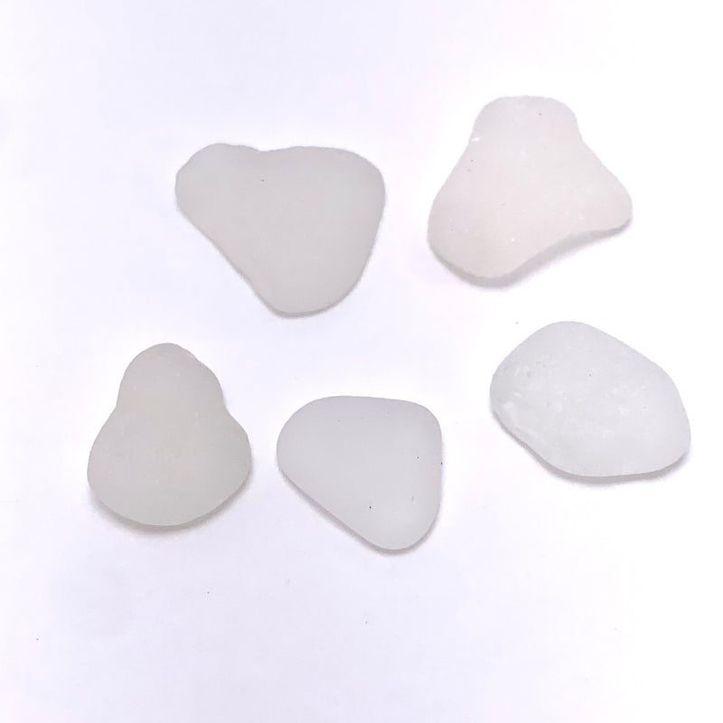Authentic Ocean-Tumbled Sea Glass, White Frost  - Set of 5