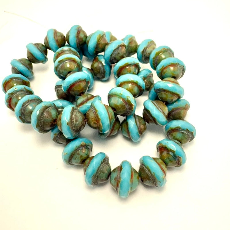 Saturn Czech Glass Beads, Medium Sky Blue with Picasso Finish