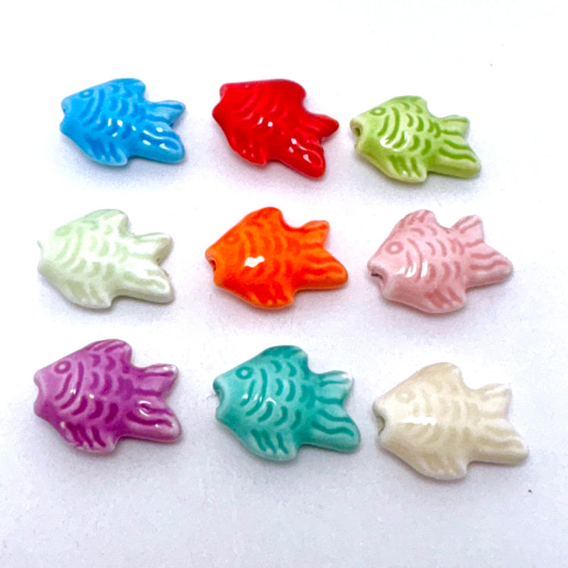 Colored Ceramic Fish Beads, 15 x 19mm Sold Individually