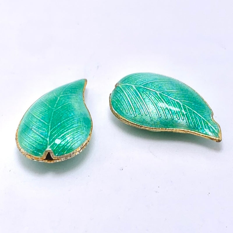 Cloisonne Leaf Bead, Turquoise, 30mm