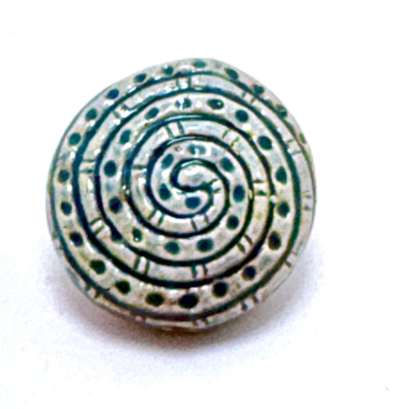 Paired Spiral Coin Peruvian Ceramic Raku Bead, 24mm