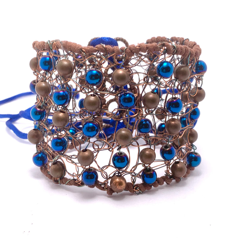 Gothic-Inspired Leather & Beaded Cuff Bracelet