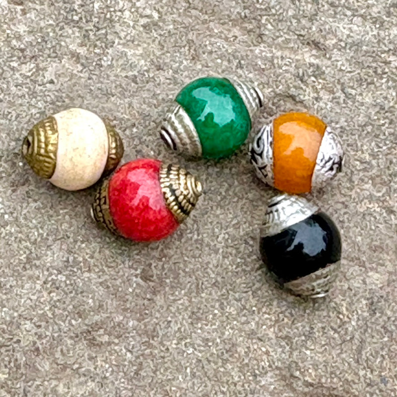Tibetan Style Prayer Beads – Gemstone with Brass Caps (10x12mm)