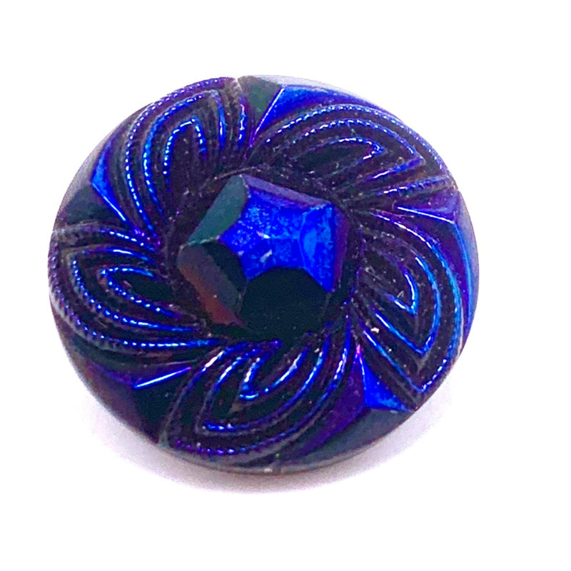 Flower Czech Button 27mm Dark Blue Iris