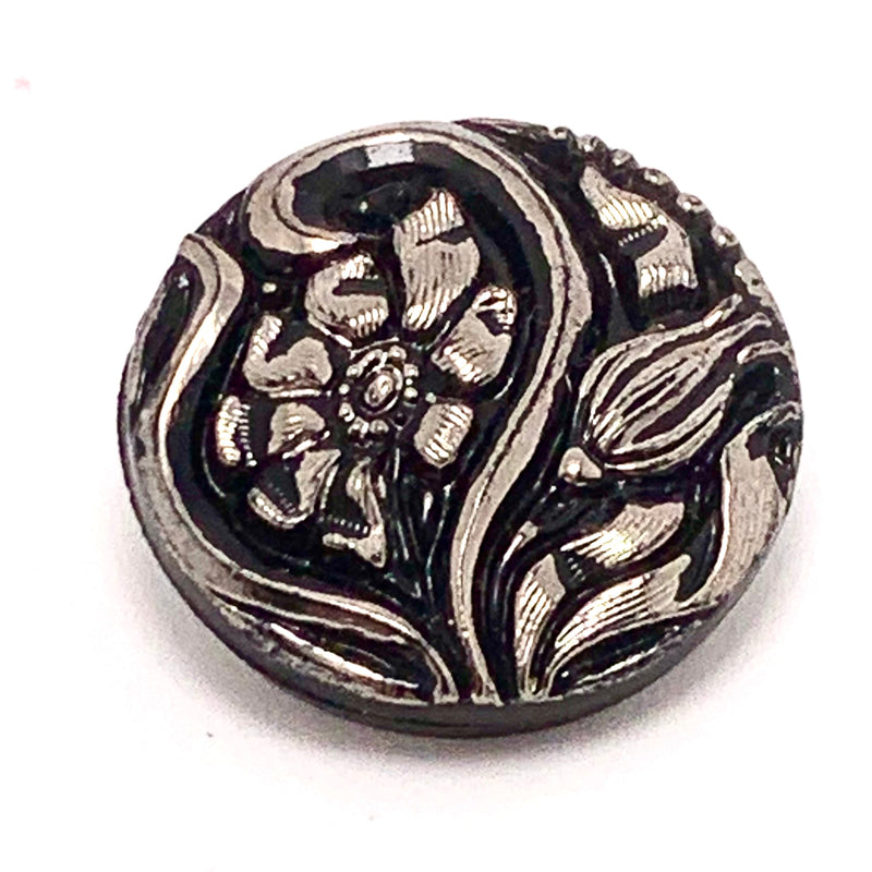 Flowers in Wind Czech Button 24mm Black & Silver