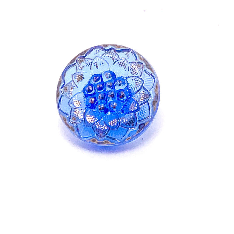 Flower Czech Button  12mm Blue  Transluscent