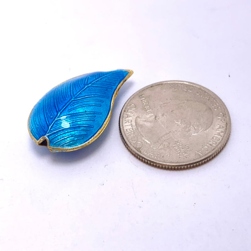 Cloisonne Leaf Bead, Blue 30mm