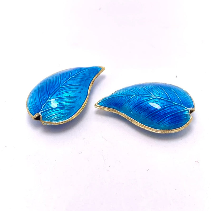 Cloisonne Leaf Bead, Aqua, 30mm