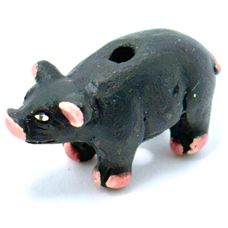 Peruvian Ceramic Black Pig Bead