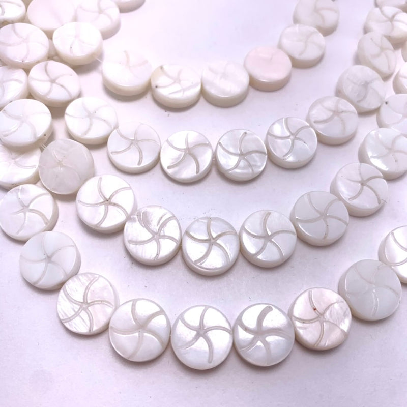 Mother of Pearl Coin Starfish Etched Beads, 10mm
