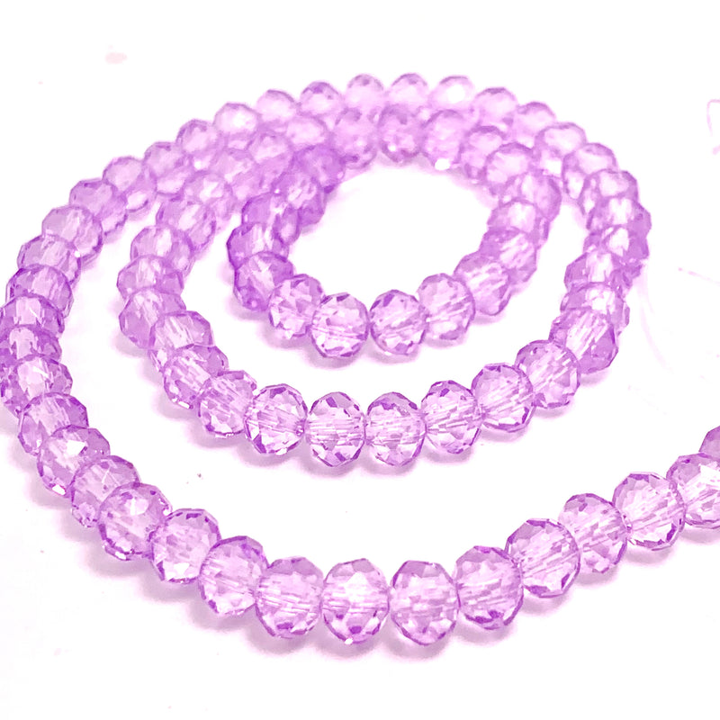 Lilac Faceted Glass Rondelle Beads, 4x6mm