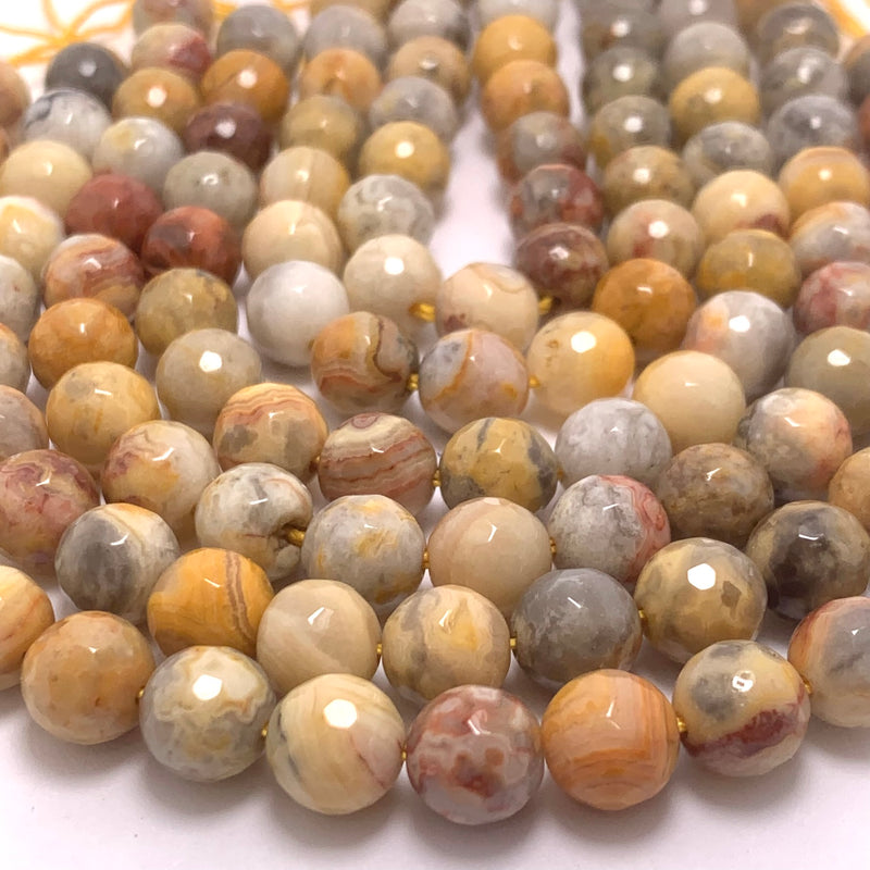 Crazy Lace Agate Faceted Round Gemstone Strand, 8mm