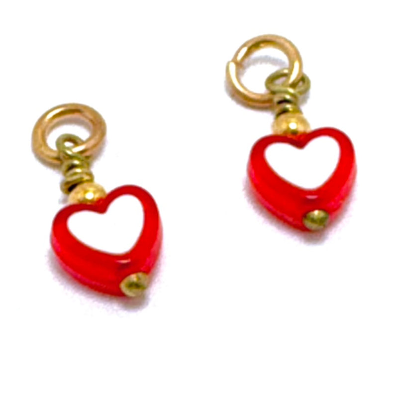 Small Lucite Red & White Heart Charms, 6mm