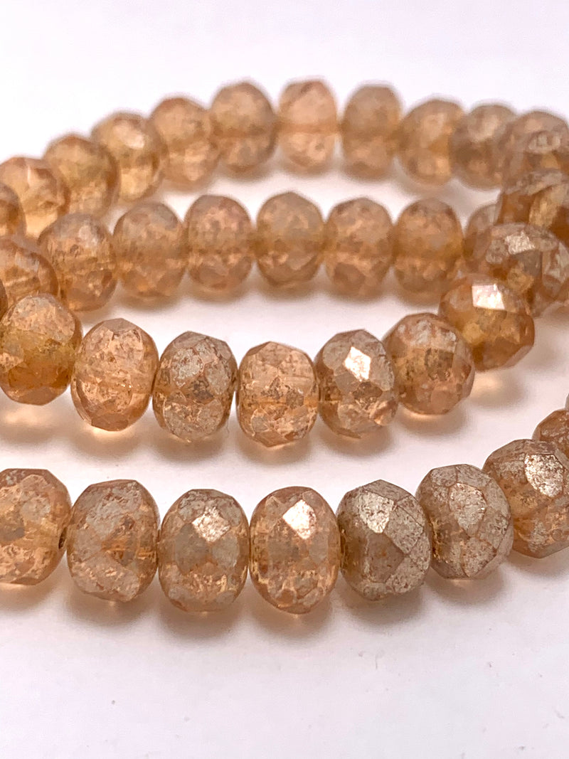 Rondelle Czech Glass Beads Peach with Mercury Finish 6x8mm