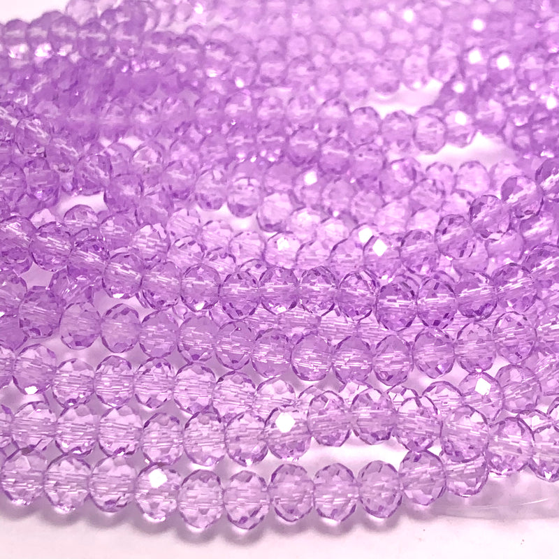 Lilac Faceted Glass Rondelle Beads, 4x6mm