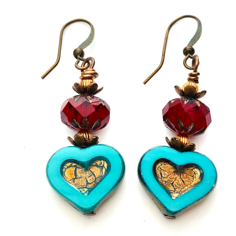 Antique Hearts Czech Glass Earring Kit