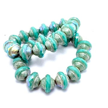 Saturn Czech Glass Beads, Seagreen with Silver Metallic AB Finish