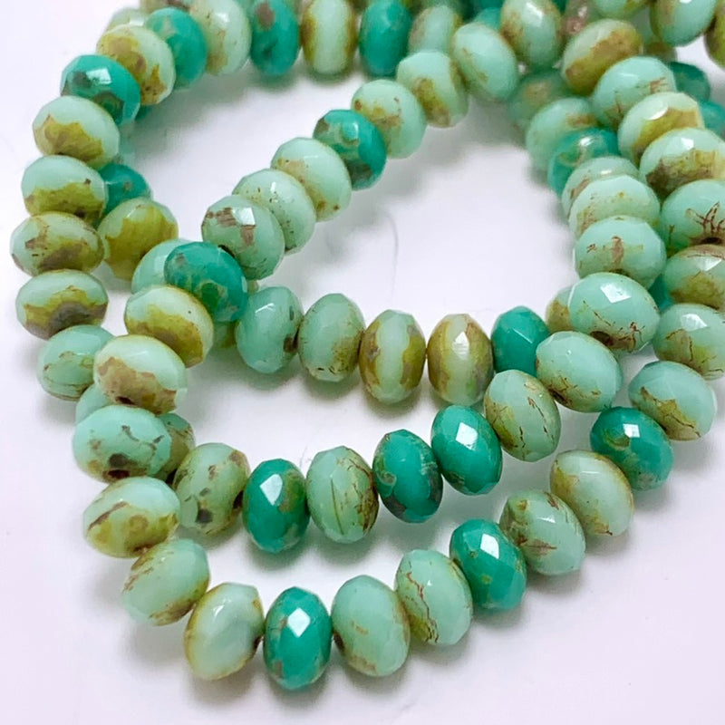 Rondelle Czech Glass Beads Tea Green Mix with Picasso 3x5 mm