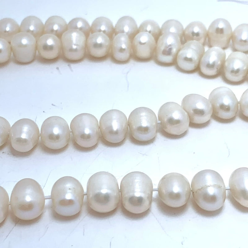 Freshwater White Egg Shape Pearls, 8-10mm