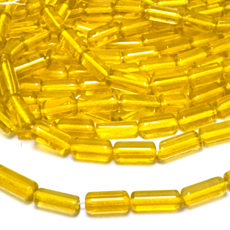 Yellow Translucent Glass Tube Beads, 5x10mm