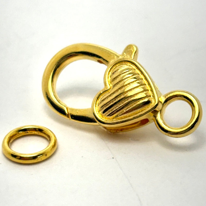 Heart Striped Lobster Clasp, Gold Plated 26mm