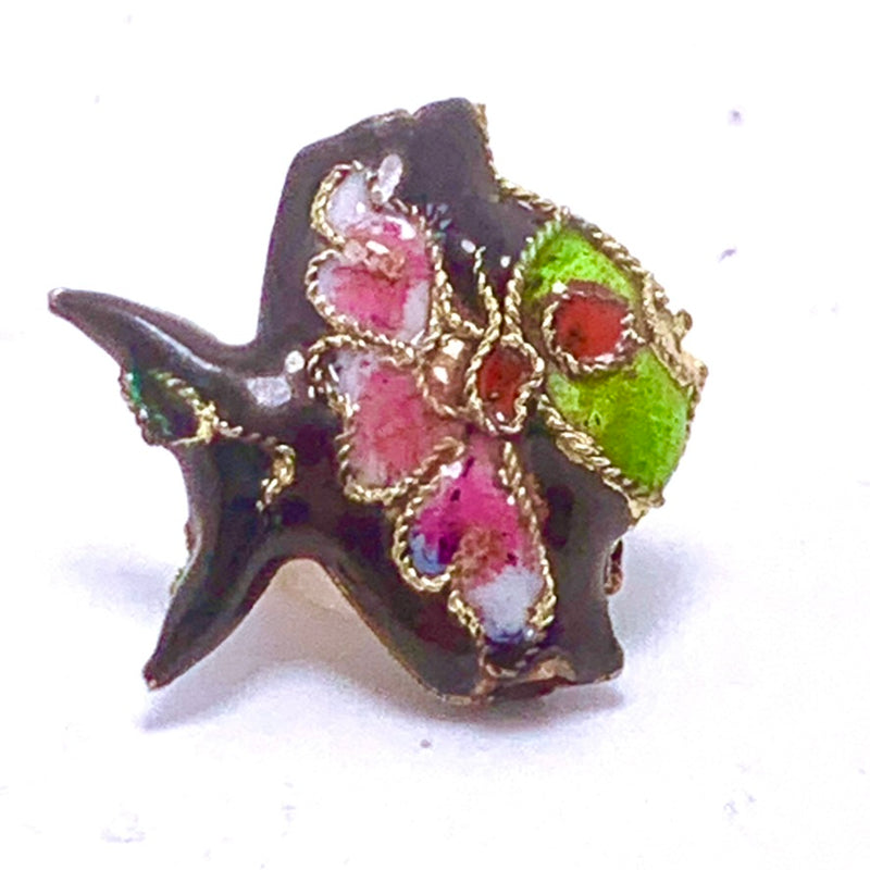 Cloisonne Fish Bead, Black 18mm