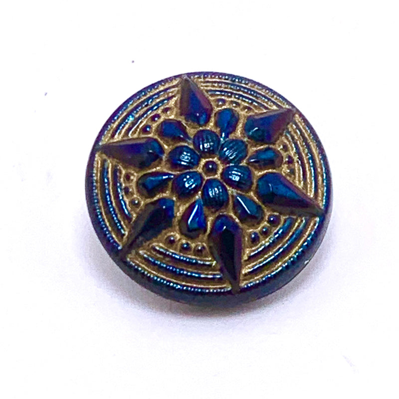 Star Czech Button 18mm Black Iris with Gold