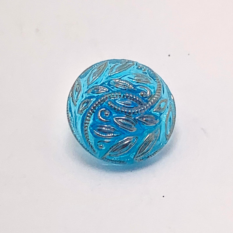 Vintage Flower Czech Button  12mm Turquoise with Silver