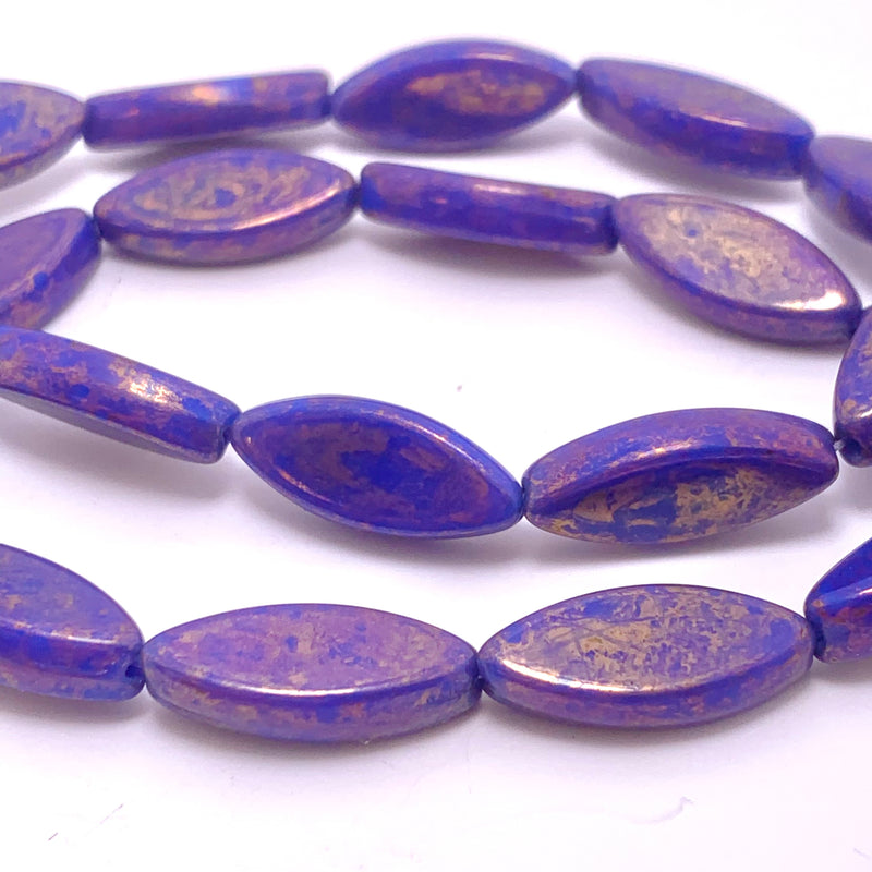 Spindle Table Cut Czech Glass, Blue Violet with Gold Wash, 7x18mm