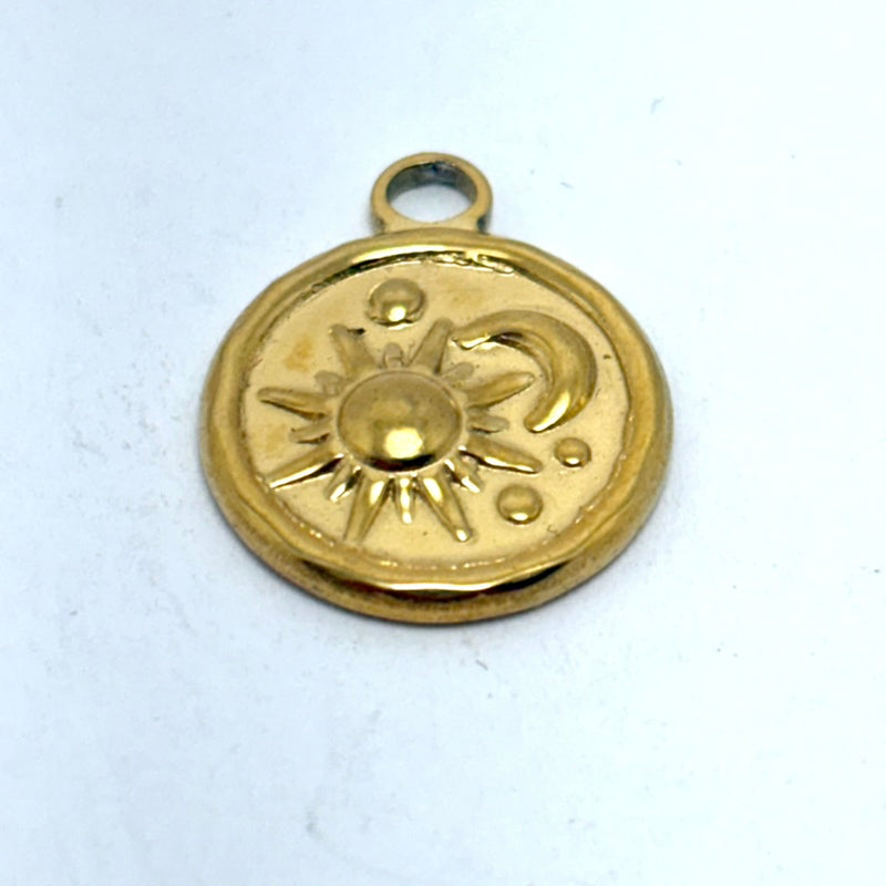 Sun and Moon Coin Charm, 15mm Gold