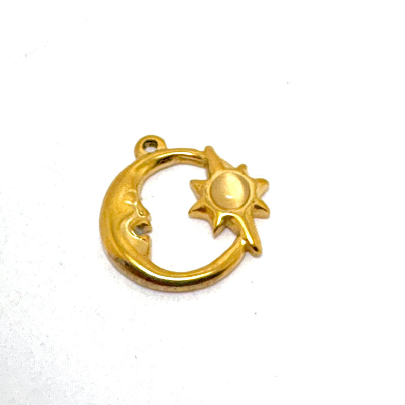 Crescent Moon with Sun, 18mm Gold