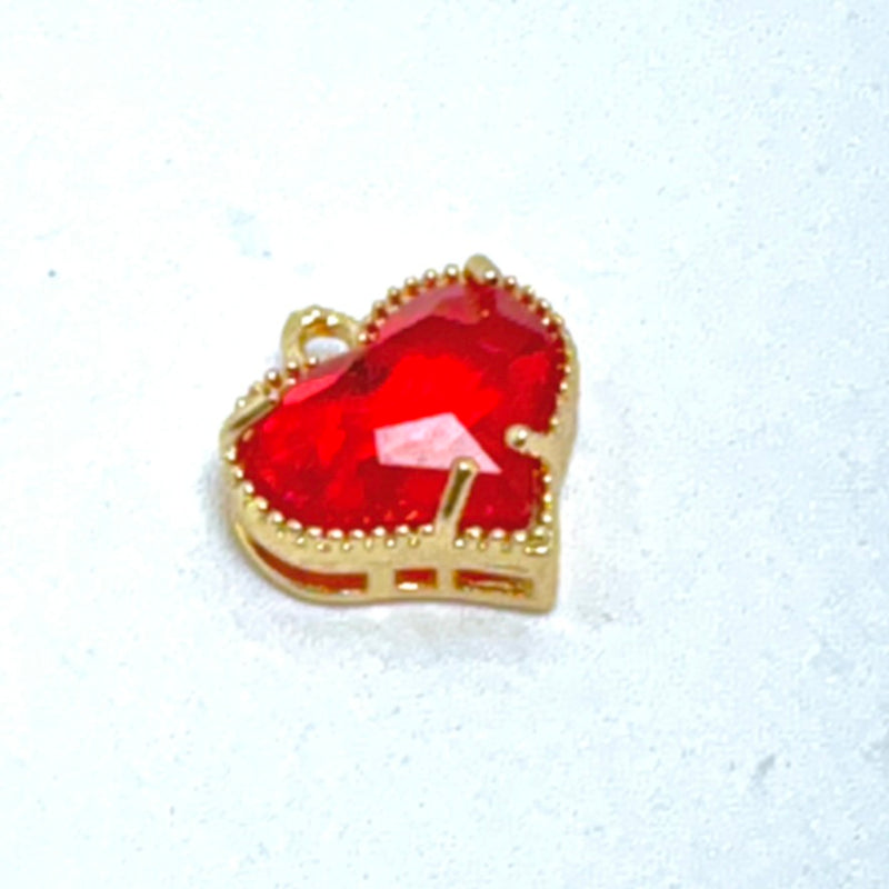 12mm Dainty Faceted Glass Heart Charm, Red