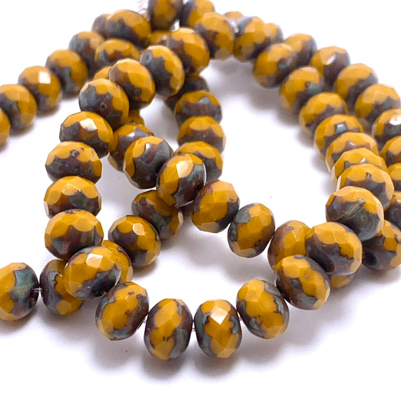 Rondelle Czech Glass Beads 5x7mm Yellow Gold with Picasso Finish