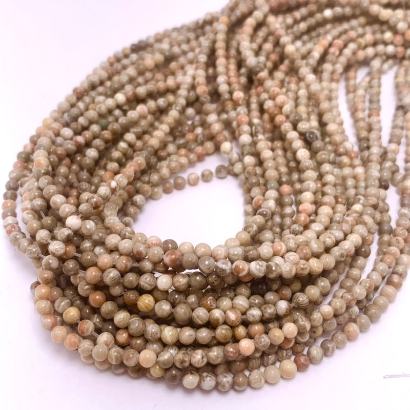 Natural Fossil Coral Round Beads, 3mm