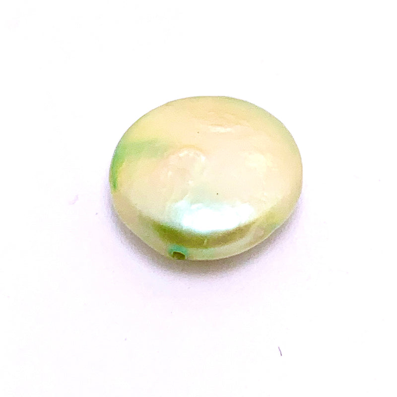 Coin-Shaped Freshwater Pearl Focal Bead, Chartreuse 0-12mm